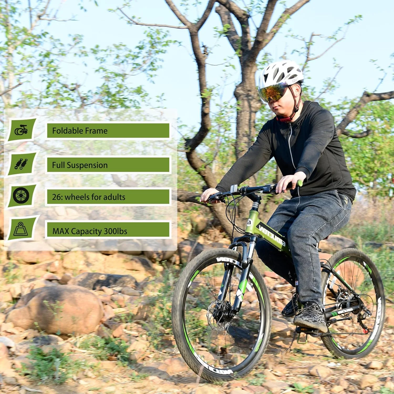 دوچرخه تاشو 26 اینچی، دوچرخه کوهستان 21 سرعته با سیستم تعلیق کامل برای بزرگسالان/آقایان/خانم ها