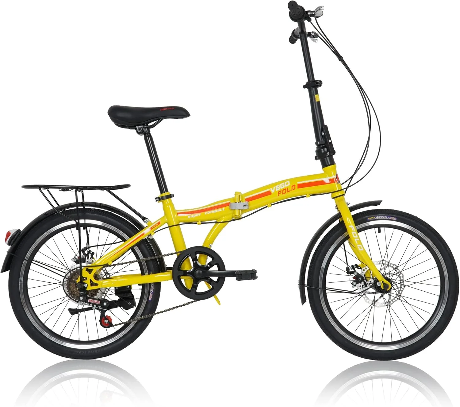 دوچرخه تاشو وگو فولد، 6 دنده، سایز 20 اینچ، زرد