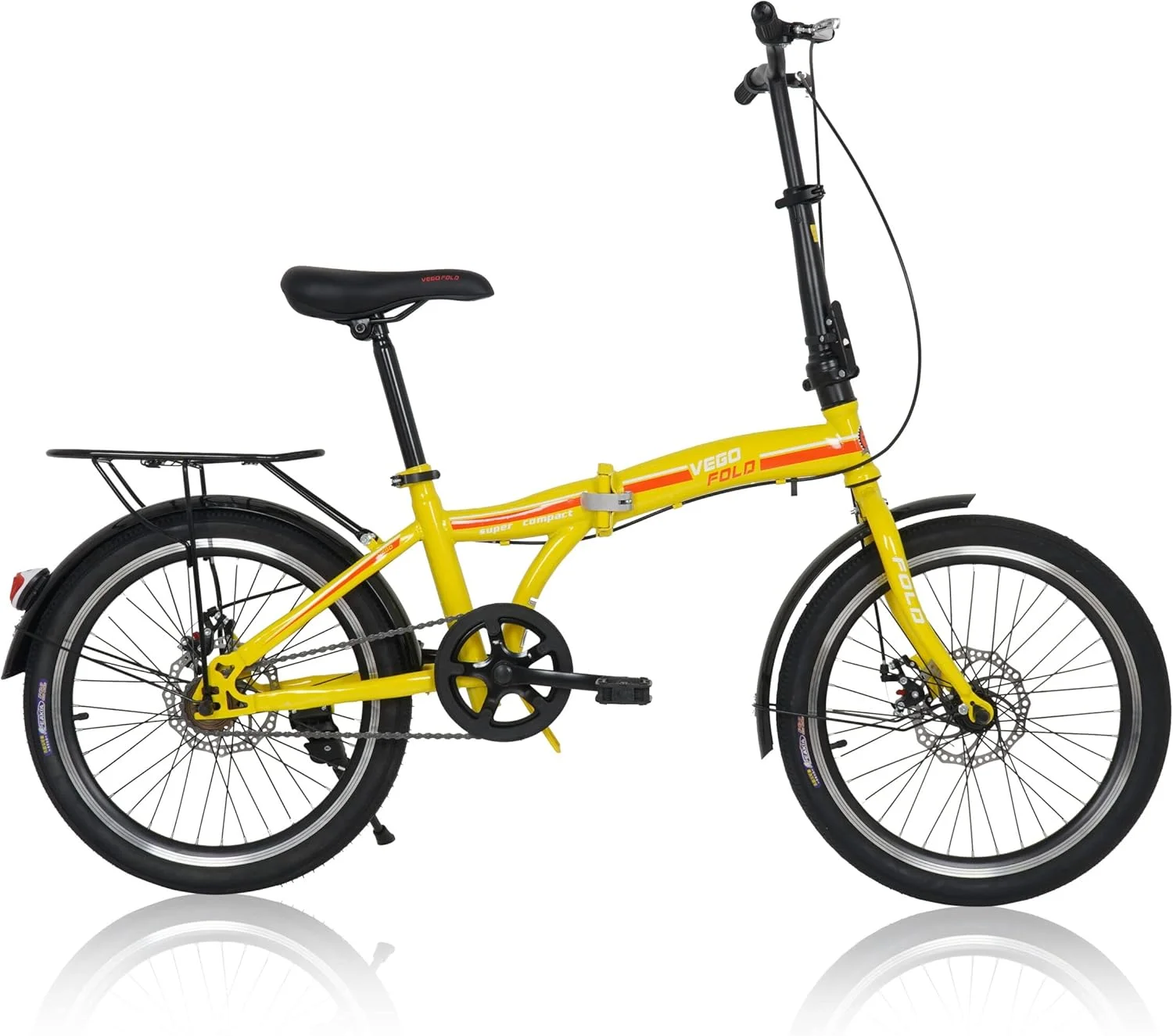 دوچرخه تاشو وگو فولد تک سرعته سایز 20 اینچ، زرد