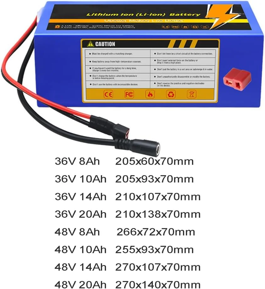 باطری لیتیوم یون 36 ولت 10 آمپر ساعت 14 آمپر ساعت 20 آمپر ساعت 8 آمپر ساعت و باطری دوچرخه برقی 48 ولت 10 آمپر ساعت 14 آمپر ساعت 20 آمپر ساعت 8 آمپر ساعت به همراه شارژر 2 آمپری برای موتور کیت تبدیل چرخ اسکوتر 250-1000 وات