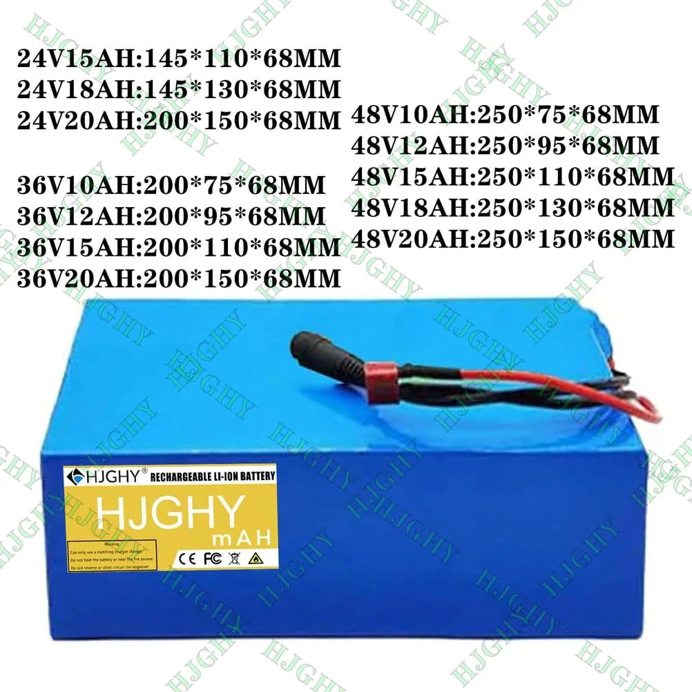 باطری لیتیوم-یون قابل تعویض 48 ولت 20 آمپر ساعت، باطری 24 ولت 15 آمپر ساعت و باطری PVC لیتیومی 36 ولت 10 آمپر ساعت برای کیت های تبدیل موتور 350 وات - 1000 وات به همراه شارژر و BMS