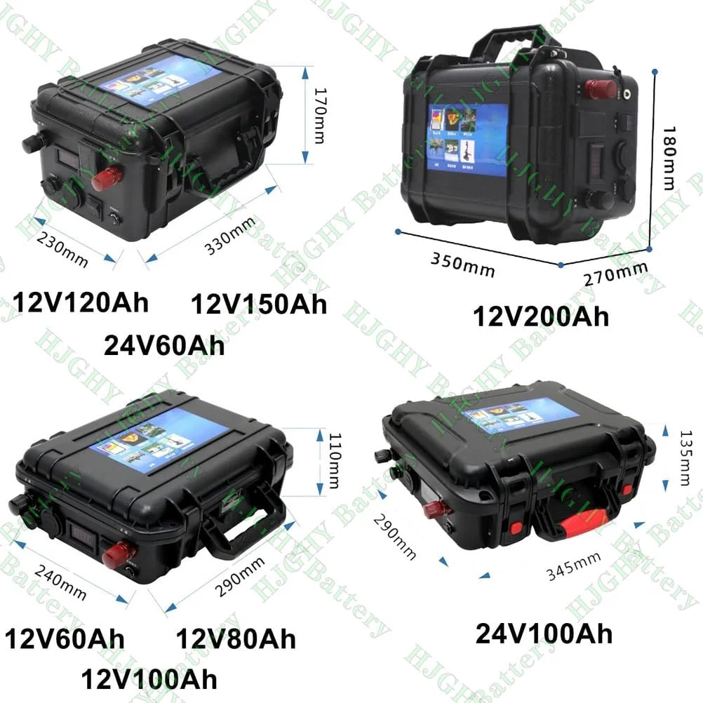 باتری تراستر 12 ولت 60 آمپر ساعت، 80 آمپر ساعت، 100 آمپر ساعت، 120 آمپر ساعت، 150 آمپر ساعت، 200 آمپر ساعت، باتری قایق ماهیگیری 24 ولت 60 آمپر ساعت، 100 آمپر ساعت با سوئیچ برق و دسته برای کیت های موتور 720 وات - 2400 وات