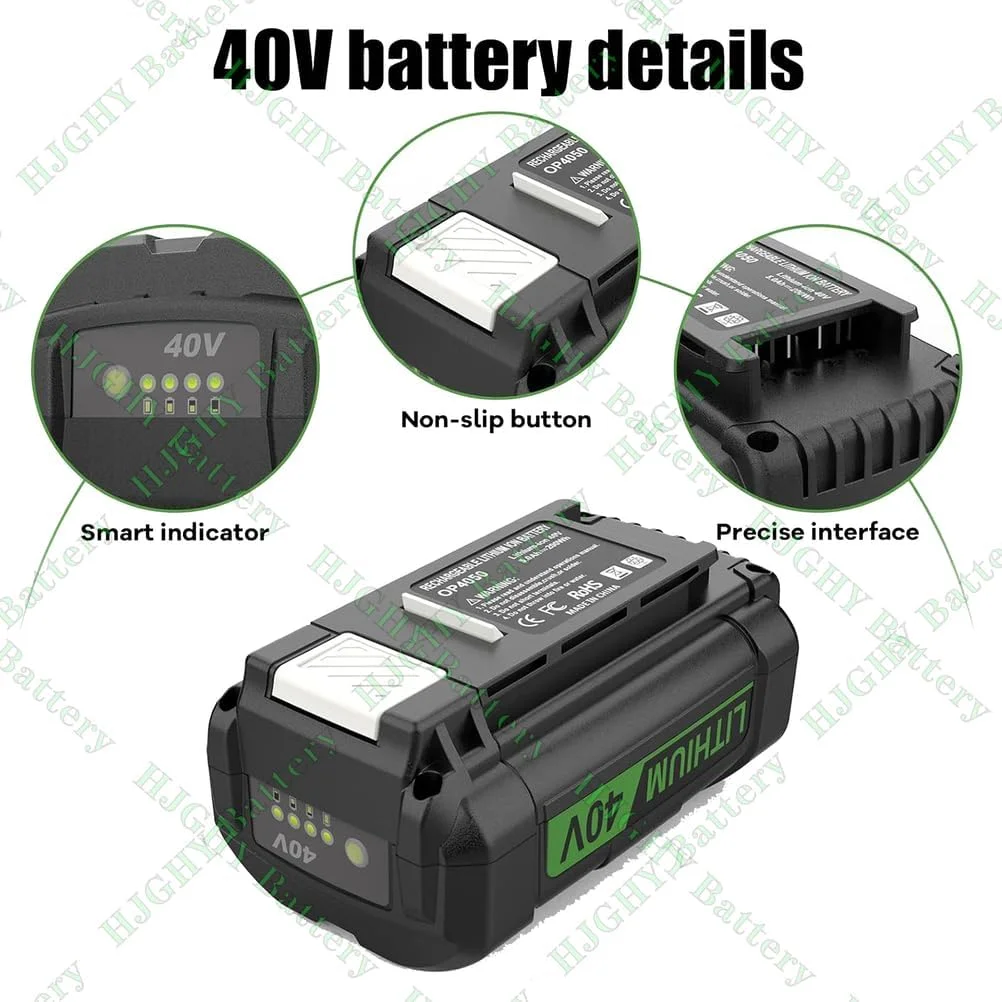 بسته 2 عددی/4 عددی باتری جایگزین 40 ولت 5 آمپر ساعت برای دریل برقی و ابزار برقی، باتری 40 ولت برای ماشین چمن زنی سری OP4026A OP4050 بسته 2 عددی/4 عددی باتری جایگزین 40 ولت 5 آمپر ساعت برای دریل برقی و ابزار برقی، باتری 40 ولت برای ماشین چمن زنی سری OP4026A OP4050