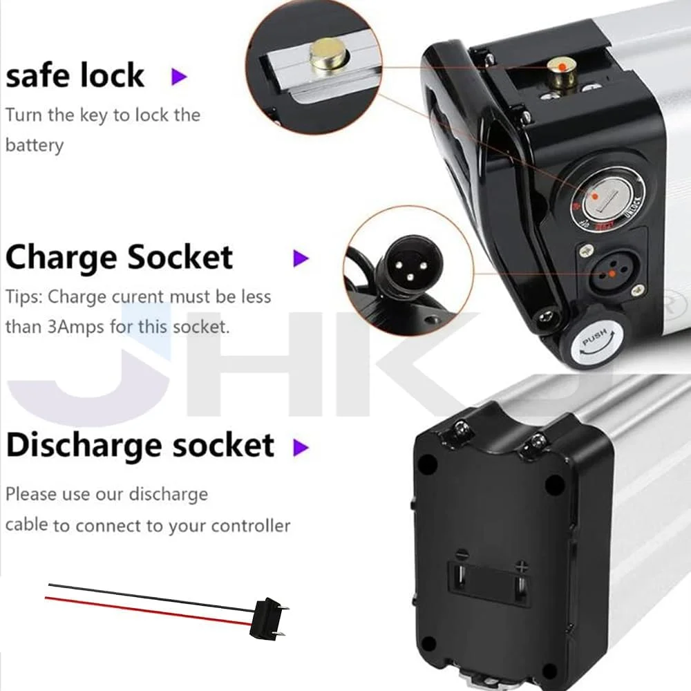 باطری لیتیوم-یونی دوچرخه برقی 36 ولت 8 آمپر ساعت 10 آمپر ساعت 13 آمپر ساعت 15 آمپر ساعت 18 آمپر ساعت 19.2 آمپر ساعت 24.5 آمپر ساعت و 48 ولت 8 آمپر ساعت 10 آمپر ساعت 13 آمپر ساعت 15 آمپر ساعت 17.5 آمپر ساعت 20 آمپر ساعت به همراه شارژر برای موتور دوچرخه کوهستانی 0-1000 وات