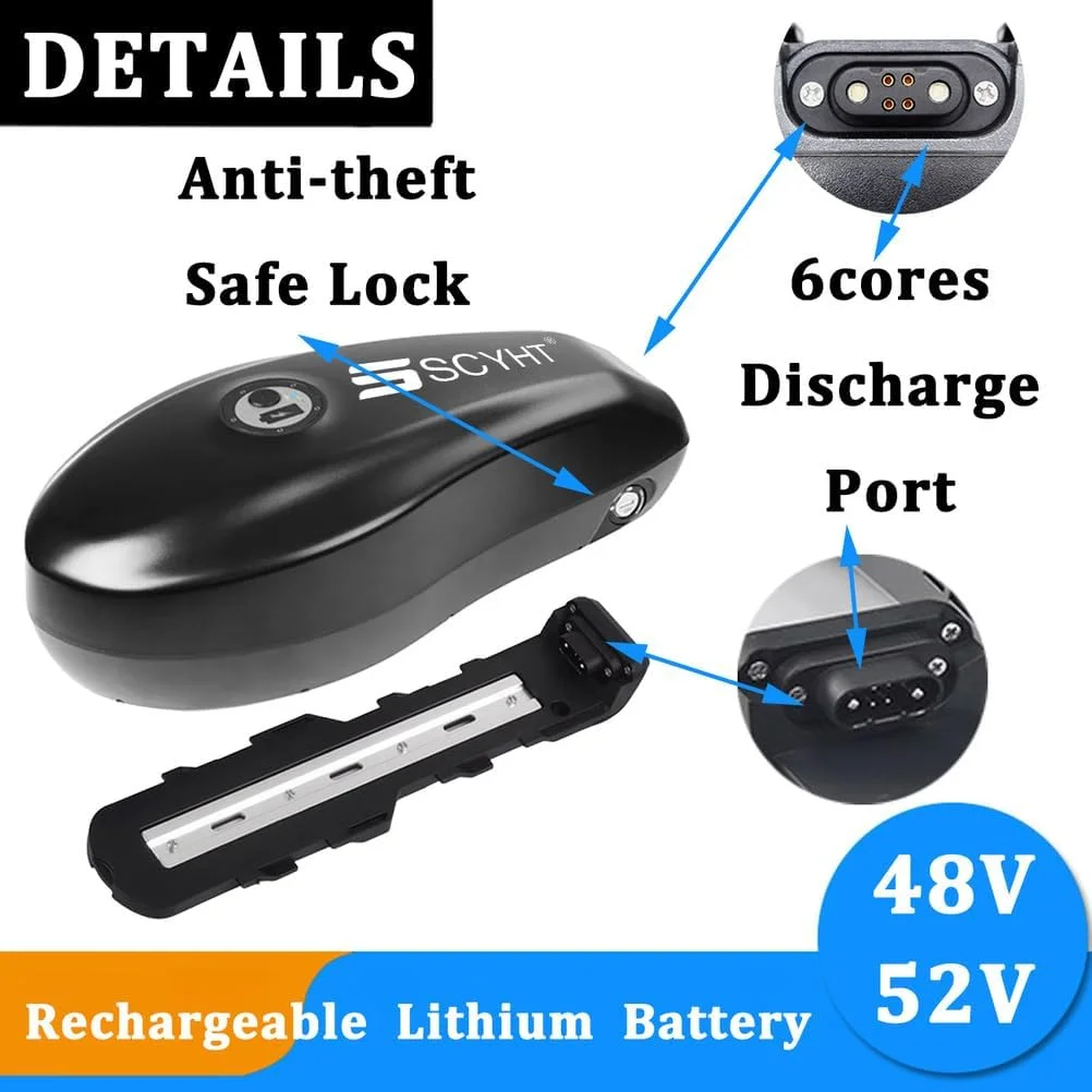 باتری جایگزین 48 ولت 20 آمپر ساعت 18 آمپر ساعت 15 آمپر ساعت باتری لیتیومی 52 ولت باتری های قابل جابجایی 48 ولت لیتیوم یون برای موتورهای 250 وات - 1000 وات با شارژر و پورت 6 هسته باتری جایگزین 48 ولت 20 آمپر ساعت 18 آمپر ساعت 15 آمپر ساعت باتری لیتیومی 52 ولت باتری های قابل جابجایی 48 ولت لیتیوم یون برای موتورهای 250 وات - 1000 وات با شارژر و پورت 6 هسته