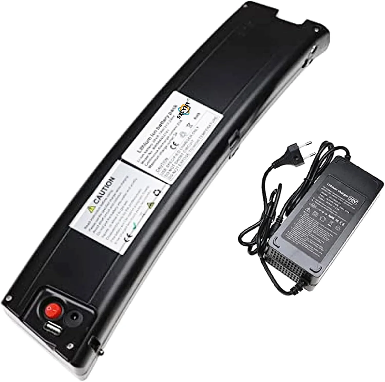 باتری لیتیوم یونی خمیده 36 ولت برای دوچرخه برقی تاشو 7.8 آمپر ساعت 9 آمپر ساعت 9.6 آمپر ساعت 10.5 آمپر ساعت با پورت USB و خروجی 2 پین برای موتور اسکوتر 100 وات 250 وات 350 وات