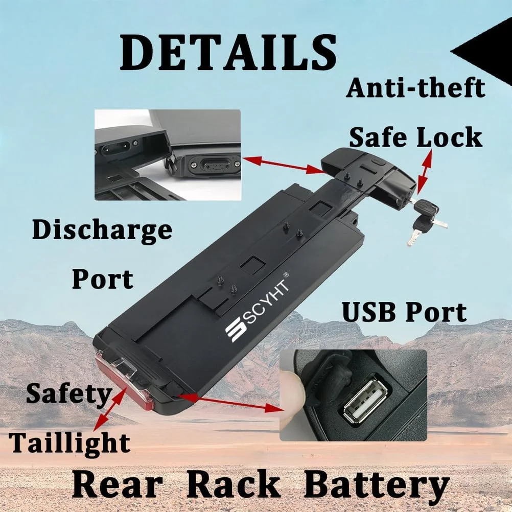 باطری لیتیومی 36 ولت 7.8 آمپر ساعت، 9.6 آمپر ساعت، 10.5 آمپر ساعت، 9 آمپر ساعت، باطری لیتیوم-یون 48 ولت، باطری های رک عقب 36 ولت به همراه شارژر و براکت برای موتورهای 250 وات - 400 وات