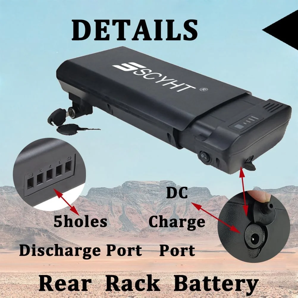 باطری لیتیومی 36 ولت 10 آمپر ساعت 8 آمپر ساعت، باطری جایگزین 24 ولت 12 آمپر ساعت لیتیوم-یون، باطری های رک عقب 36 ولت برای موتورهای 200 وات - 400 وات به همراه شارژر و پورت 5 سوراخ