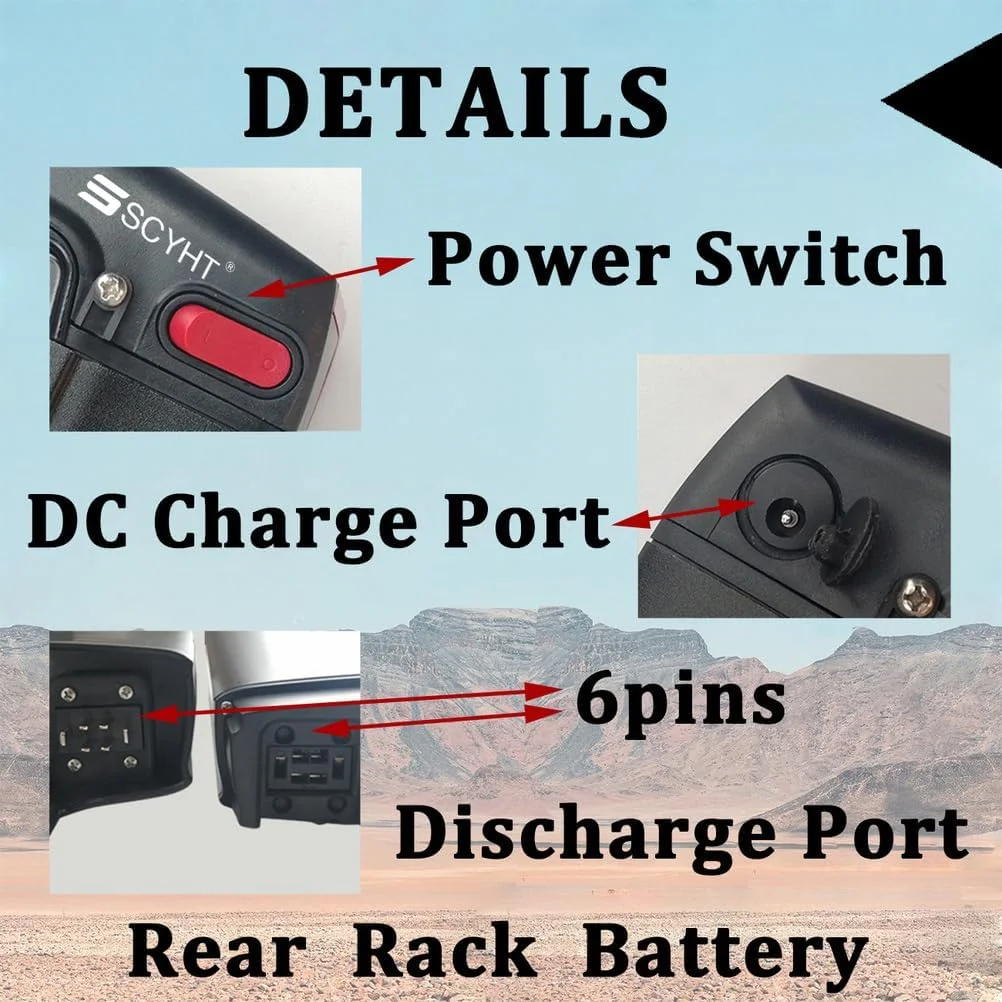 باتری لیتیومی 48 ولت 10 آمپر ساعت، 17.5 آمپر ساعت، 15 آمپر ساعت، 12 آمپر ساعت، باتری جایگزین 18 آمپر ساعت لیتیوم یون 36 ولت، باتری های قفسه عقب به همراه شارژر و براکت برای موتورهای 200 وات - 850 وات
