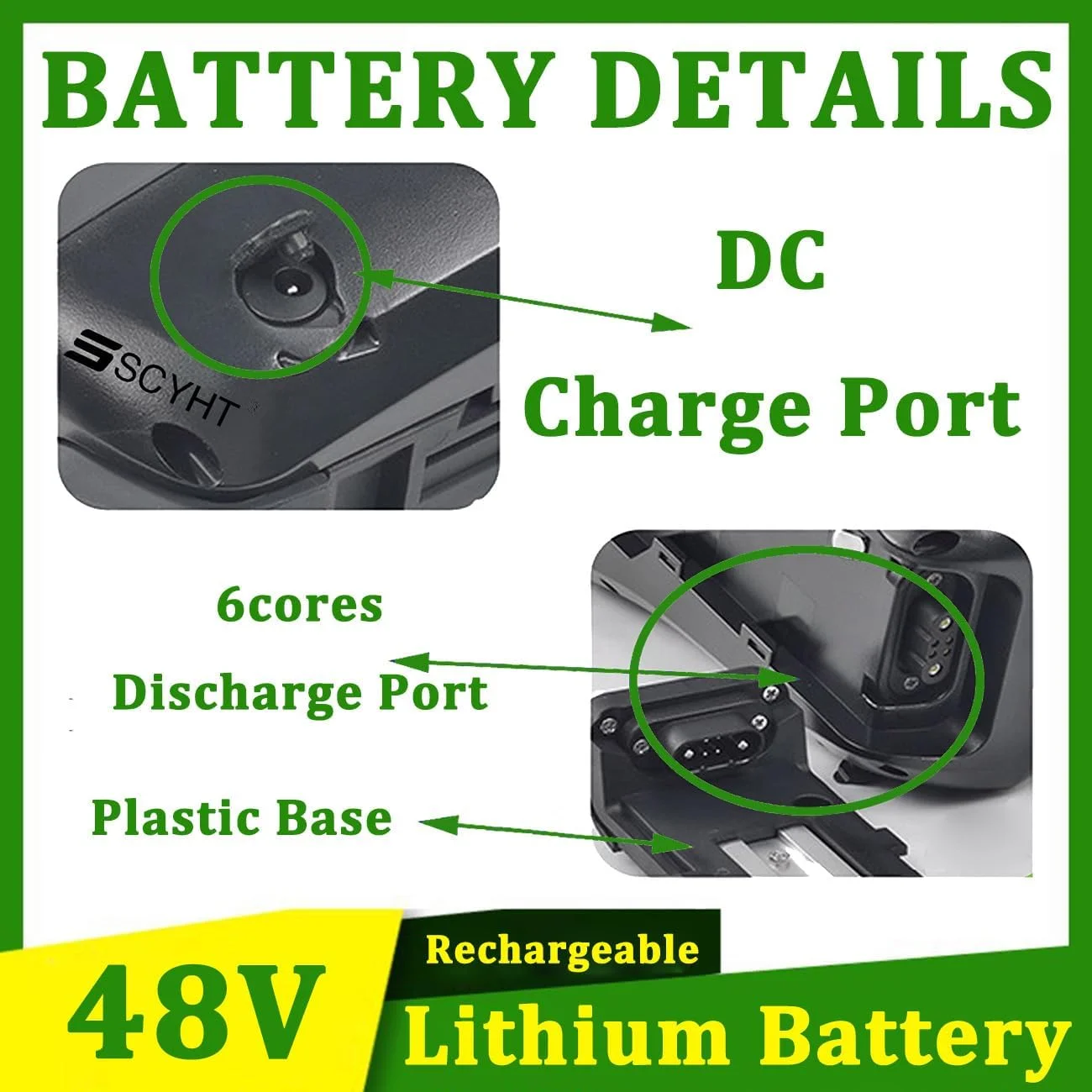 باطری لیتیومی 48 ولت 30 آمپر ساعت 25 آمپر ساعت 35 آمپر ساعت باطری قابل شارژ 20 آمپر ساعت باطری های لیتیوم یون 48 ولت باطری های قابل جابجایی با شارژر و پورت 6 هسته ای برای کیت موتور 500 وات - 1700 وات