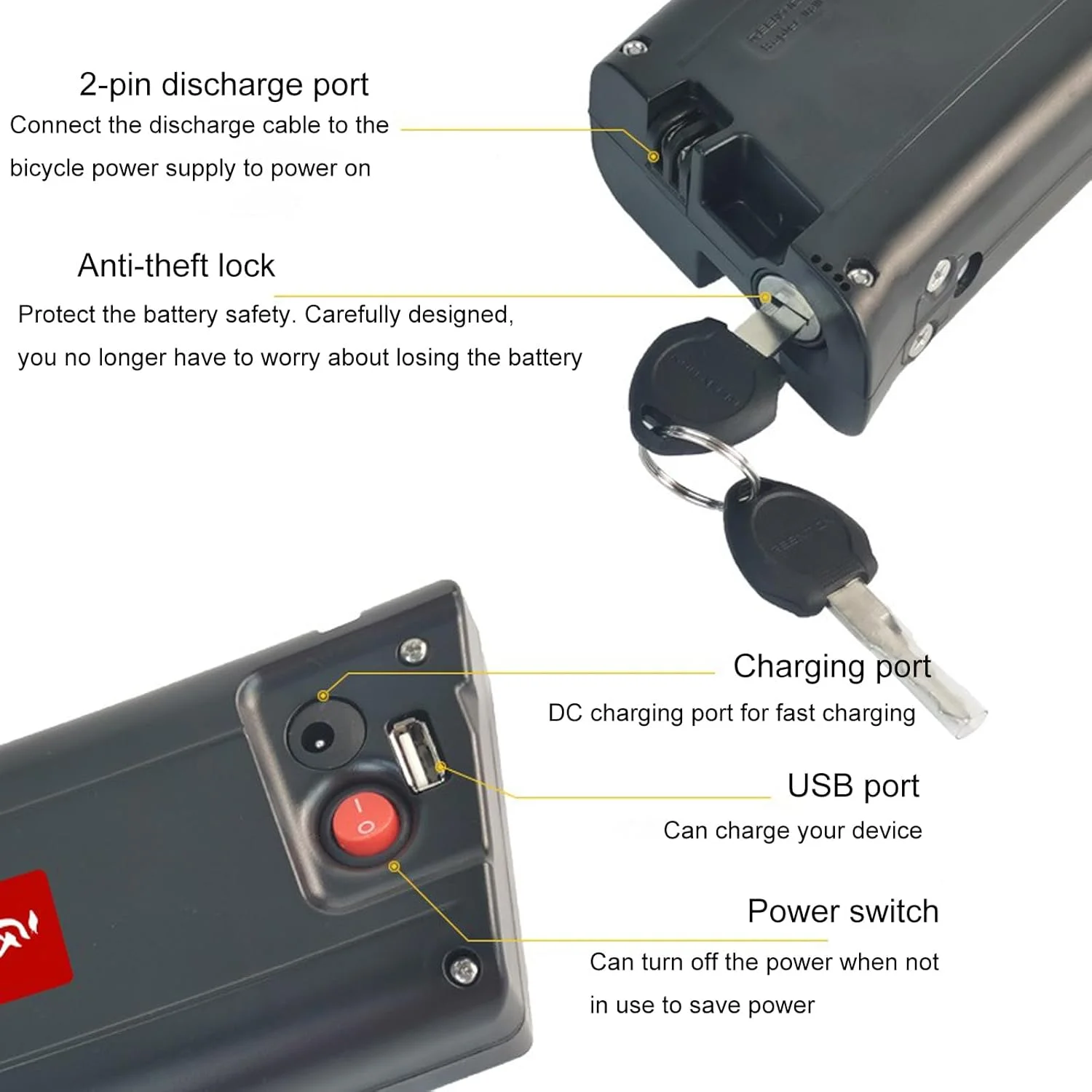 باطری اسکوتر 36 ولت 10.5 آمپر ساعت 9.6 آمپر ساعت 9 آمپر ساعت 7.8 آمپر ساعت، بسته باتری لیتیوم یونی جایگزین مخفی با شکل منحنی برای موتور دوچرخه تاشو 378 وات، 36 ولت 9.6 آمپر ساعت