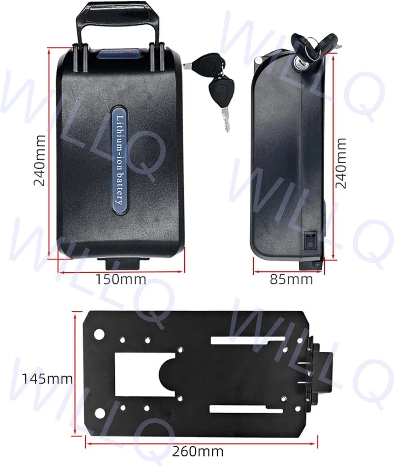دستگاه کشش ویلچر 36 ولت 48 ولت با باتری لیتیوم یون 13AH 15.6AH 18.2AH 20.8AH 23.4AH برای اتصال ویلچر برقی هندسایکل 0-900 وات، 240mm 48v13ah