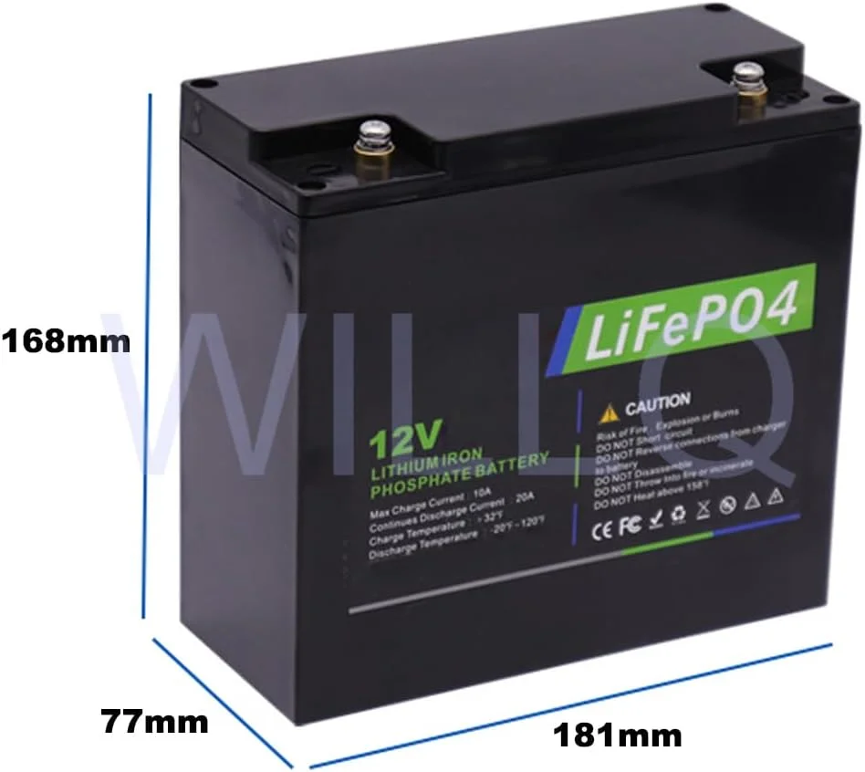باتری لیتیومی 12 ولت 20 آمپر ساعت، 22.5 آمپر ساعت، 24 آمپر ساعت، 26 آمپر ساعت با چرخه عمیق 3000+، باتری فسفات آهن لیتیوم LiFePO4 قابل شارژ 12.8 ولت با سیستم مدیریت باتری (BMS)
