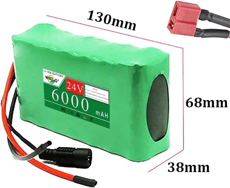 بسته باتری لیتیومی 24 ولت 6 آمپر ساعت برای دوچرخه برقی، 7S2P، جعبه PVC، لوازم جانبی جایگزین برای کیت تبدیل موتور اسکوتر تاشو برقی 50 وات 100 وات 150 وات