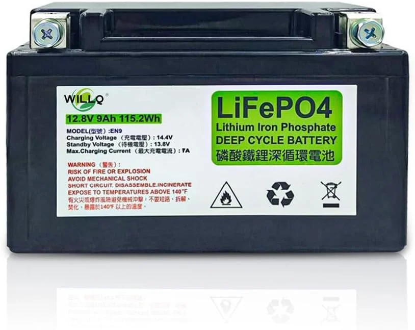 باطری استارت موتور سیکلت 12 ولت 5 آمپر ساعت 7 آمپر ساعت 9 آمپر ساعت لیتیومی LiFePO4 سازگار با اسکوتر، ماشین برفی، جت اسکی و غیره، En9