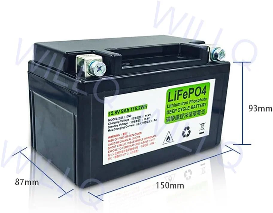 باطری استارت موتور سیکلت 12 ولت 5 آمپر ساعت 7 آمپر ساعت 9 آمپر ساعت لیتیومی LiFePO4 سازگار با اسکوتر، ماشین برفی، جت اسکی و غیره، En9