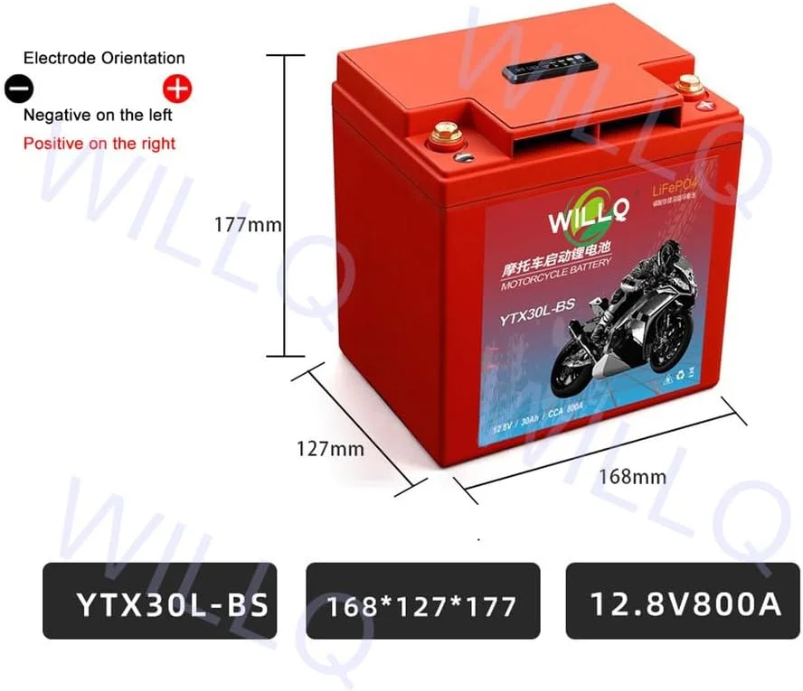 باتری استارت موتورسیکلت YTX20L-BS YTX30L-BS، باتری 12 ولت 20 آمپر ساعت 30 آمپر ساعت قابل شارژ جایگزین Powersport Start Stop LiFePO4 برای ATV و اسکوتر، Ytx30l bs