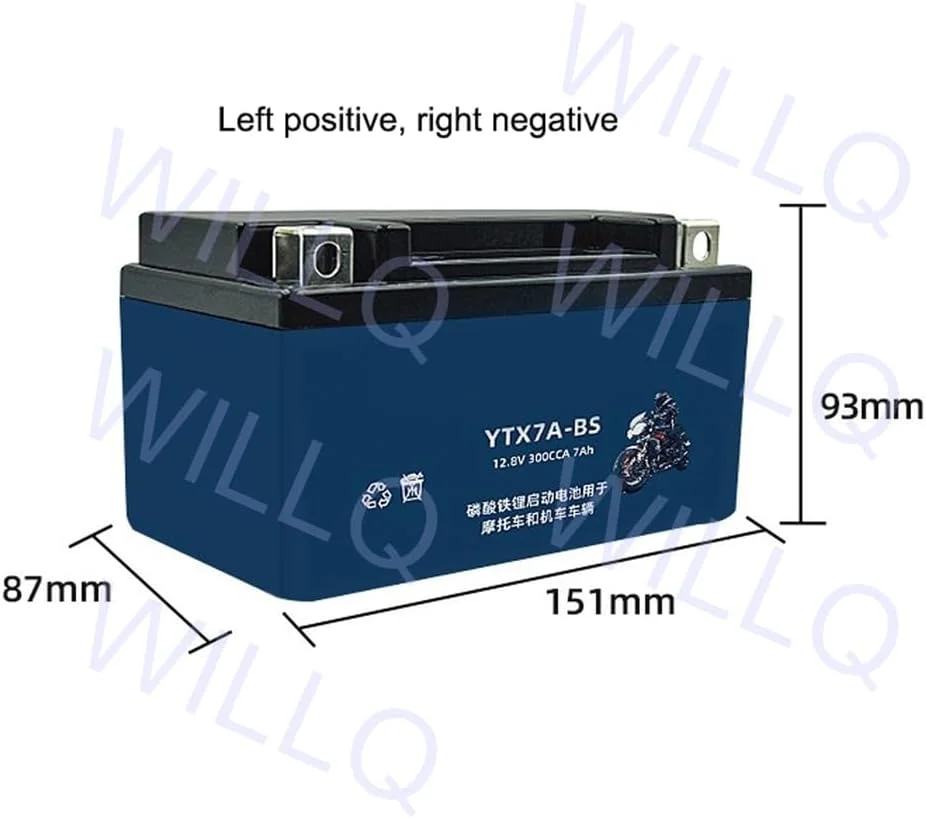 باتری لیتیومی LiFePO4 با ولتاژ 12.8 ولت و ظرفیت 4، 5، 7، 9، 12، 15، 20 و 30 آمپر ساعت، جایگزین باتری استارتی موتور سیکلت، ATV، جت اسکی، ماشین چمن زنی و اسکوتر، Ytx7a bs