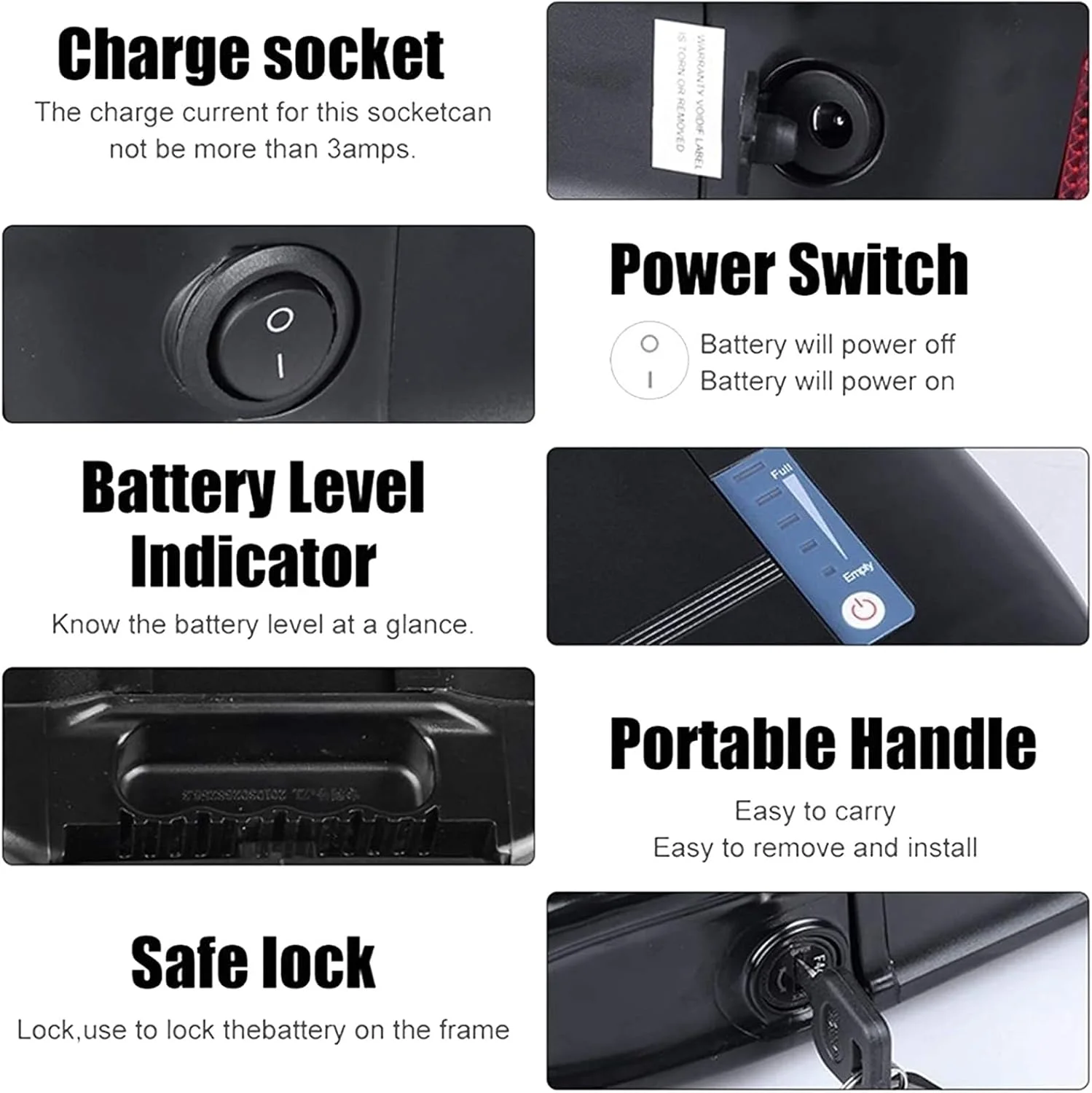 باطری لیتیومی 36 ولت 48 ولت 36V 48V 10Ah 12Ah 15Ah 18Ah 20Ah باطری قفسه عقب برای جایگزینی موتور دوچرخه کوهستانی کیت چرخ دوچرخه برقی، بدون قفسه، 36V18Ah