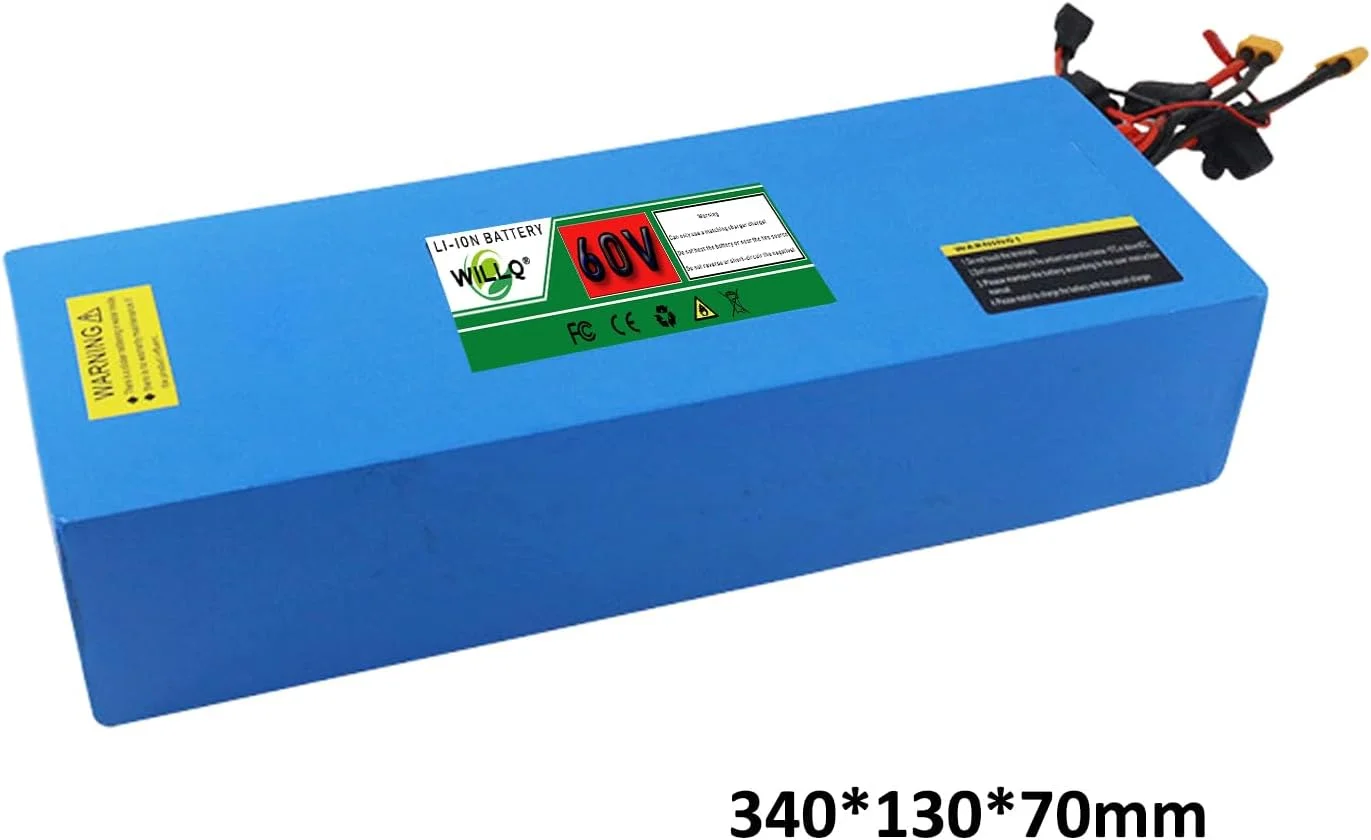 بسته باتری لیتیوم یون 60 ولت 52 ولت 15.6 آمپر ساعت 18.2 آمپر ساعت 20.8 آمپر ساعت 60 ولت 23.4 آمپر ساعت 26 آمپر ساعت برای کیت های تبدیل موتور دوچرخه برقی 500 وات 1000 وات 1500 وات، 60v18.2ah
