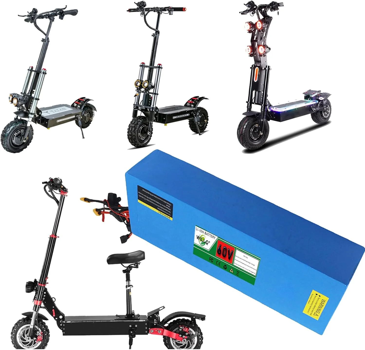 بسته باتری لیتیوم یون 60 ولت 52 ولت 15.6 آمپر ساعت 18.2 آمپر ساعت 20.8 آمپر ساعت 60 ولت 23.4 آمپر ساعت 26 آمپر ساعت برای کیت های تبدیل موتور دوچرخه برقی 500 وات 1000 وات 1500 وات، 60v18.2ah