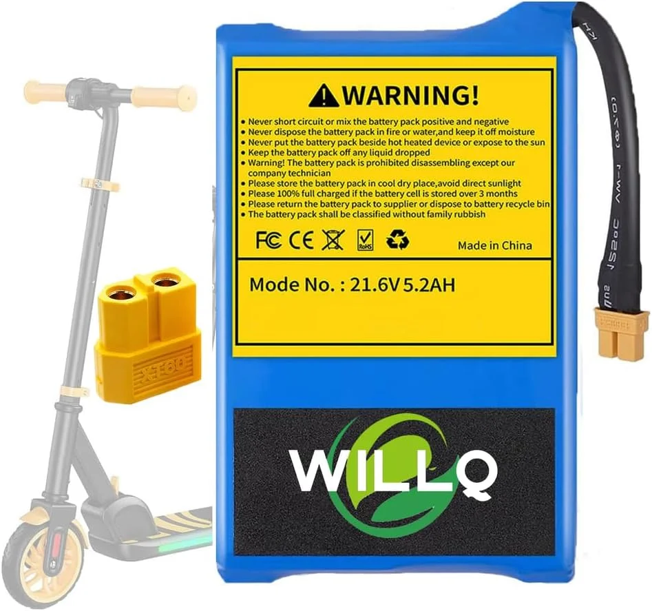 بسته باتری جایگزین اسکوتر برقی 21.6 ولت 5.2 آمپر ساعت 6S2P 5200 میلی آمپر ساعت لیتیوم یونی برای کیت موتور اسکوتر تاشو