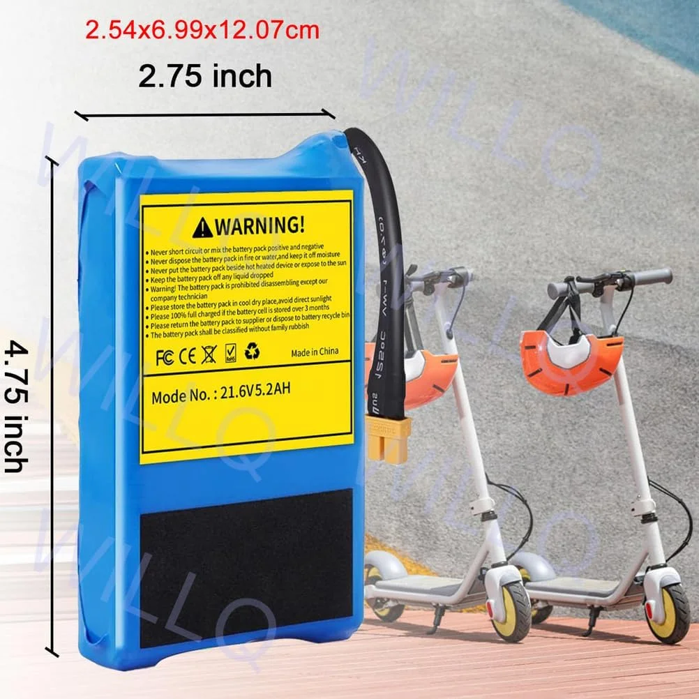 بسته باتری جایگزین اسکوتر برقی 21.6 ولت 5.2 آمپر ساعت 6S2P 5200 میلی آمپر ساعت لیتیوم یونی برای کیت موتور اسکوتر تاشو