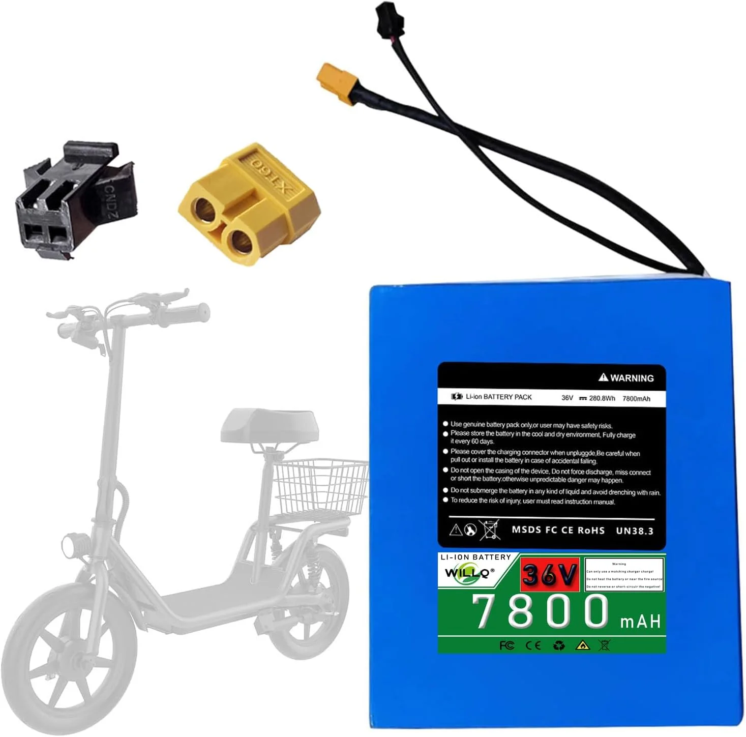 باطری اسکوتر برقی 36 ولت 7.8 آمپر ساعت 7800 میلی آمپر ساعت، بسته باتری لیتیوم یونی قابل جابجایی جایگزین برای کیت موتور اسکوتر تاشو 280.8 وات ساعت