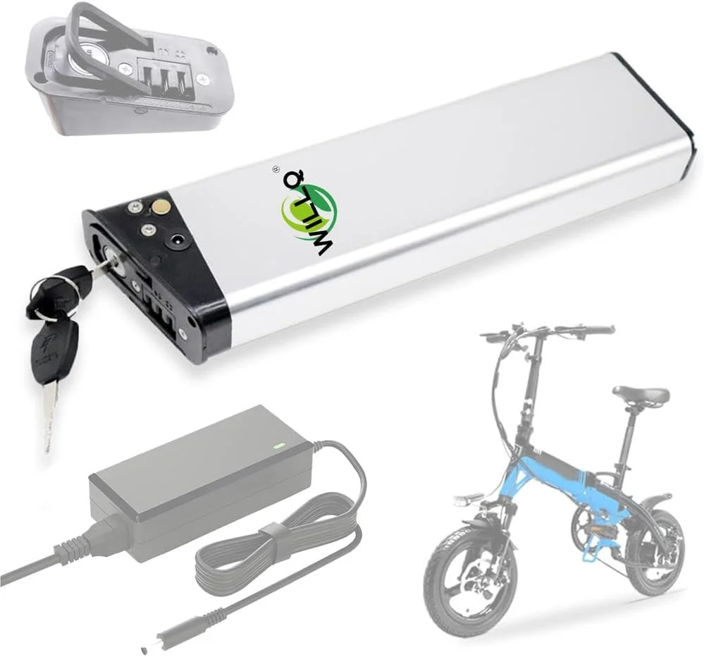 باتری لیتیومی داخلی دوچرخه برقی 36 ولت با ظرفیت 7.8 آمپر ساعت، 9 آمپر ساعت، 10.4 آمپر ساعت، 10.5 آمپر ساعت، 12 آمپر ساعت برای موتور تاشو 100 وات، 200 وات، 300 وات، 400 وات با پورت 3 پین