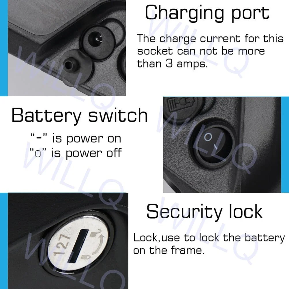 باطری لیتیومی دوچرخه برقی 36 ولت 18.2 آمپر ساعت، 20.8 آمپر ساعت، 23.4 آمپر ساعت، 24.5 آمپر ساعت، 28 آمپر ساعت، 31.5 آمپر ساعت و باطری لیتیومی 48 ولت 13 آمپر ساعت، 15.6 آمپر ساعت، 18.2 آمپر ساعت، 21 آمپر ساعت، 24.5 آمپر ساعت با BMS 30A برای موتور اسکوتر 200W-1200W، 48v13ah