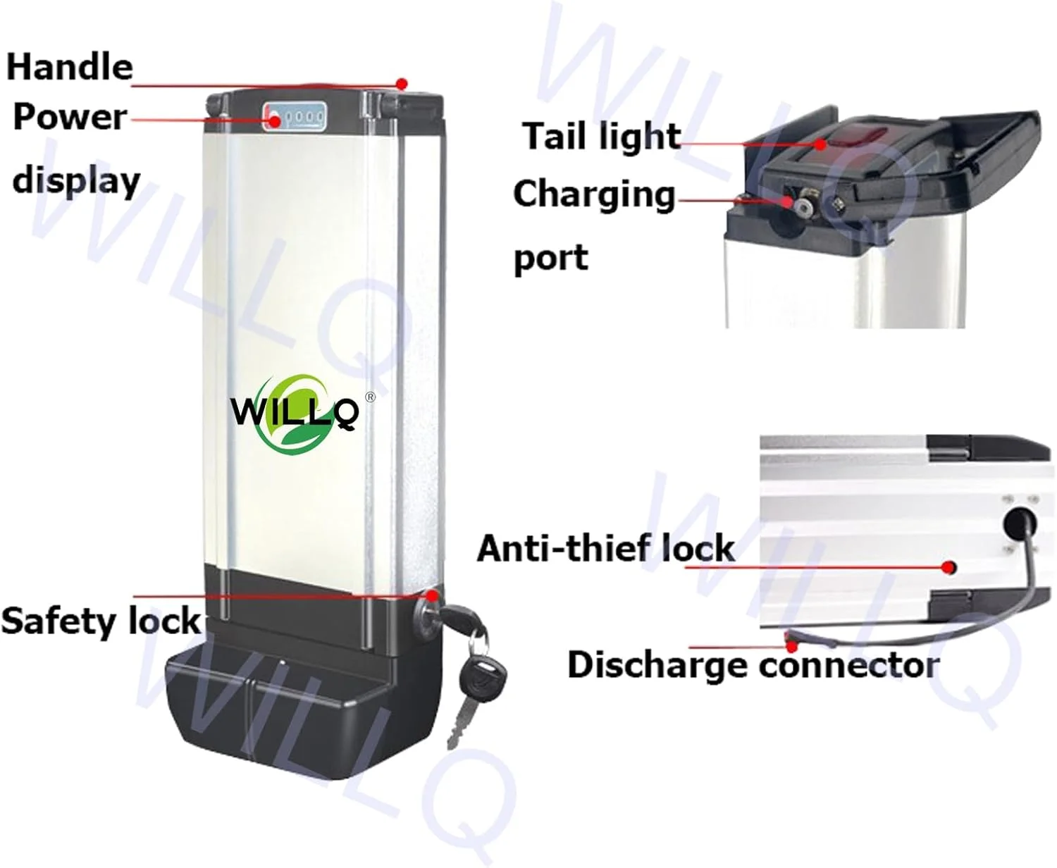 باتری لیتیوم یون 36 ولت 10، 12، 15، 20 و 30 آمپر ساعت، باتری لیتیومی جایگزین قفسه عقب برای کیت تبدیل موتور اسکوتر تاشو 100، 250، 500، 750 و 1080 وات، 36 ولت، 15 آمپر ساعت