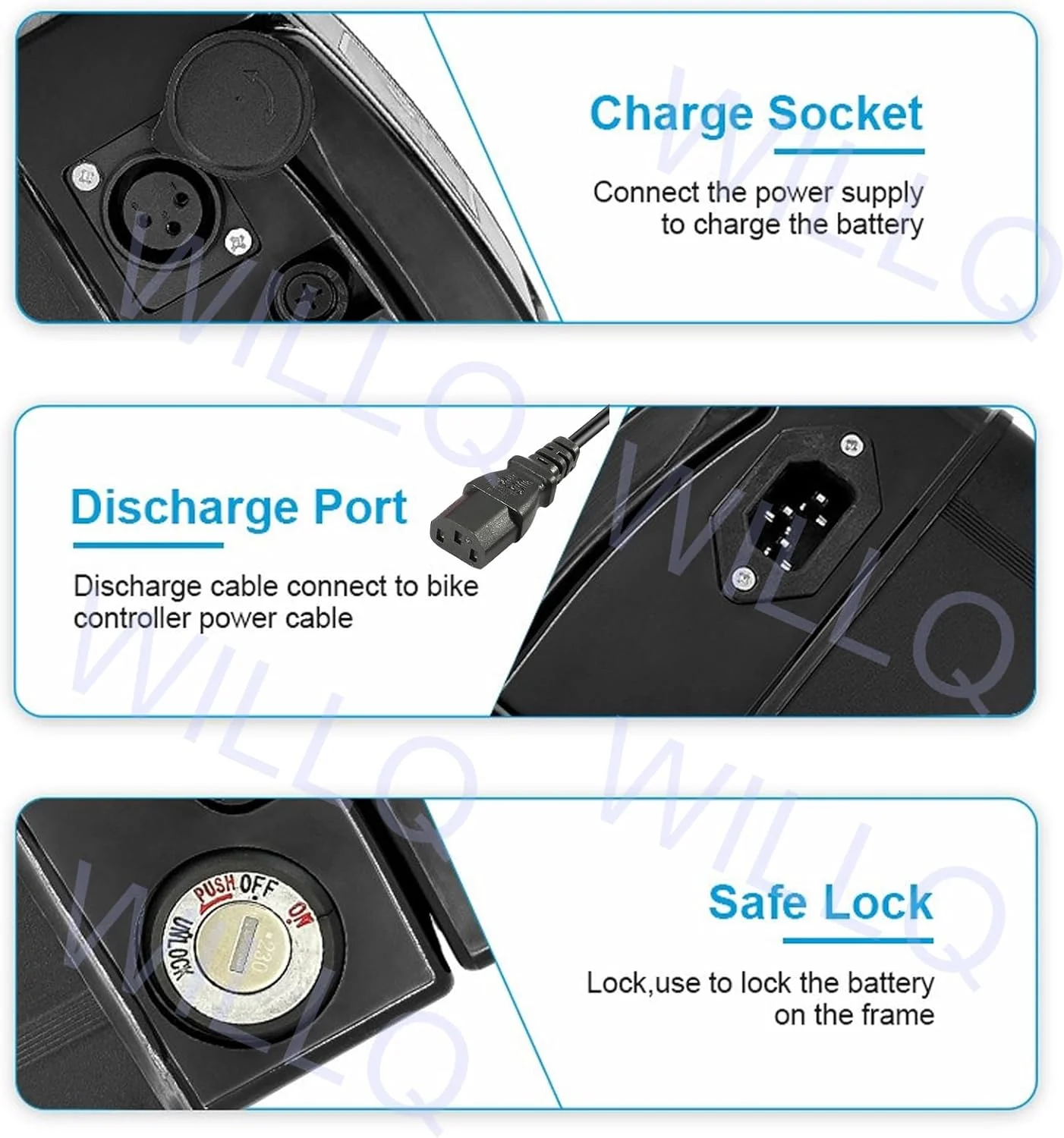 بسته باتری لیتیوم یونی دوچرخه برقی 48 ولت 8AH 10AH 12AH 15AH 18AH 20AH 25AH 28AH 30AH برای موتور اسکوتر تاشو 48 ولت 1500W 1000W 750W 500W 250W، 48v18ah