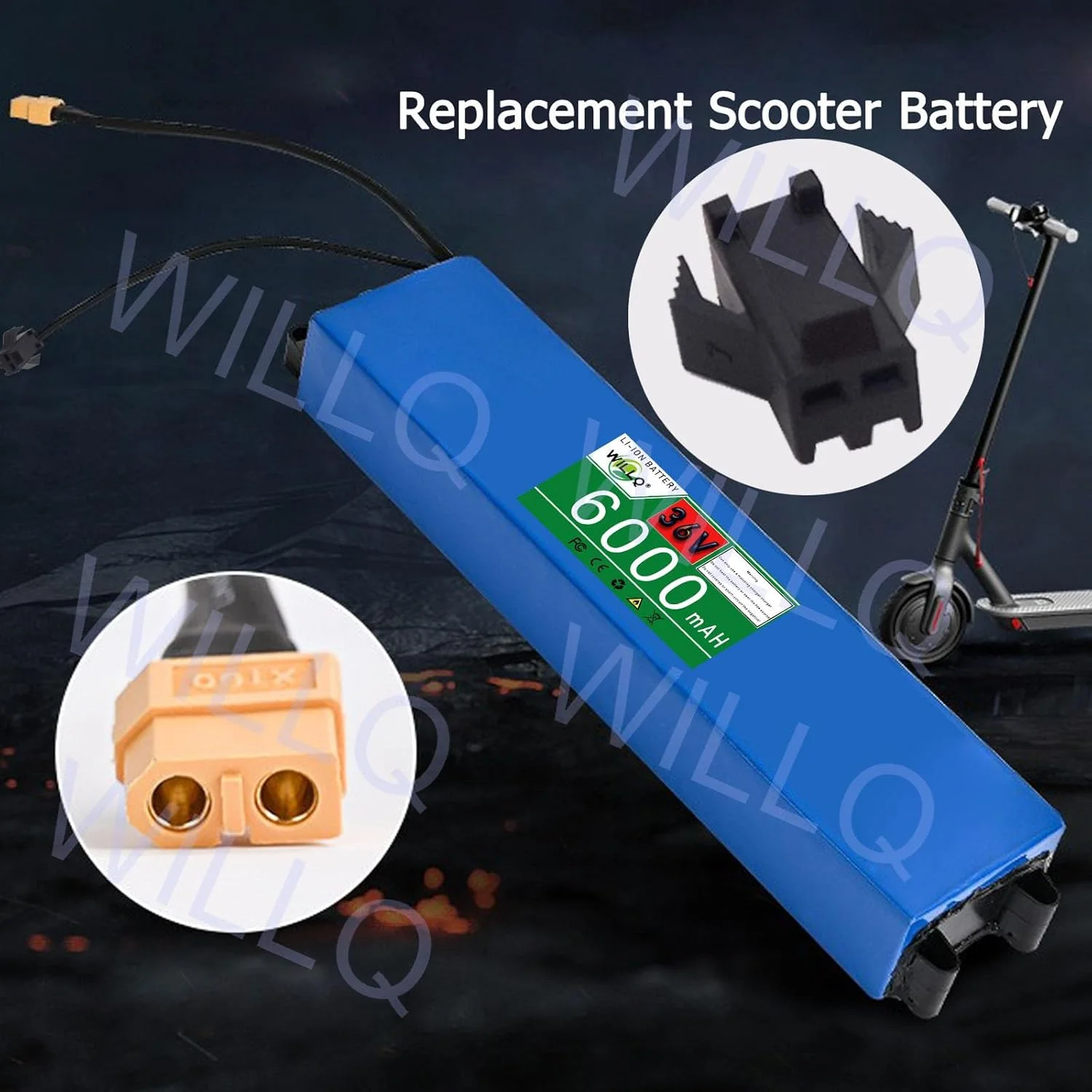 بسته باتری لیتیومی 36 ولت 6 آمپر ساعت برای اسکوتر تاشو، باتری جایگزین اسکوتر برقی 6000 میلی آمپر ساعت با پلاگین XT60 + SM