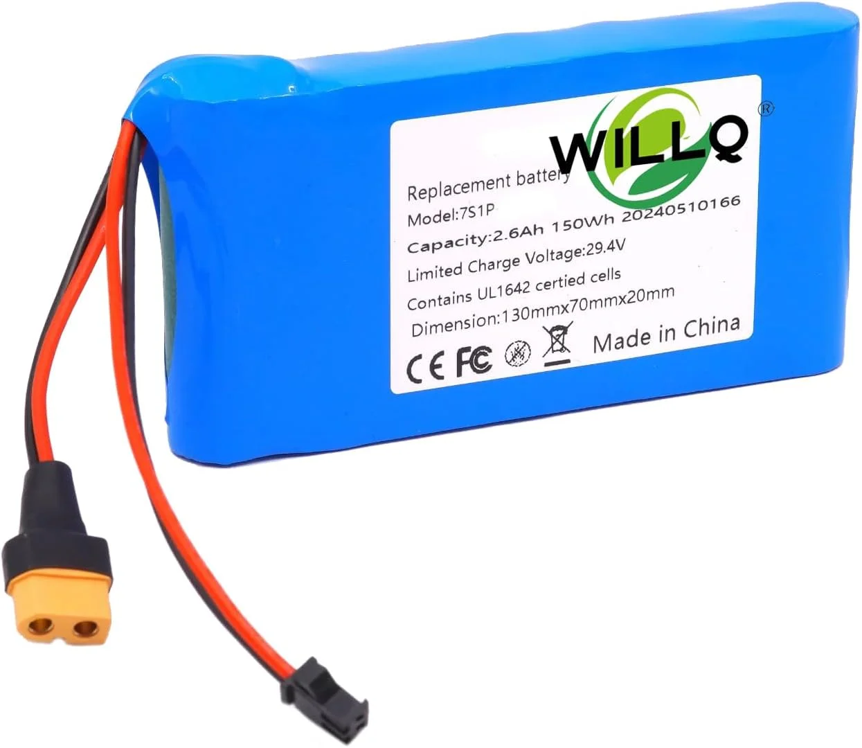 بسته باتری لیتیوم یونی جایگزین 25.2 ولت 2600 میلی آمپر ساعت 24 ولت 2.6 آمپر ساعت برای اسکوتر برقی کودکان با دوشاخه XT30+SM