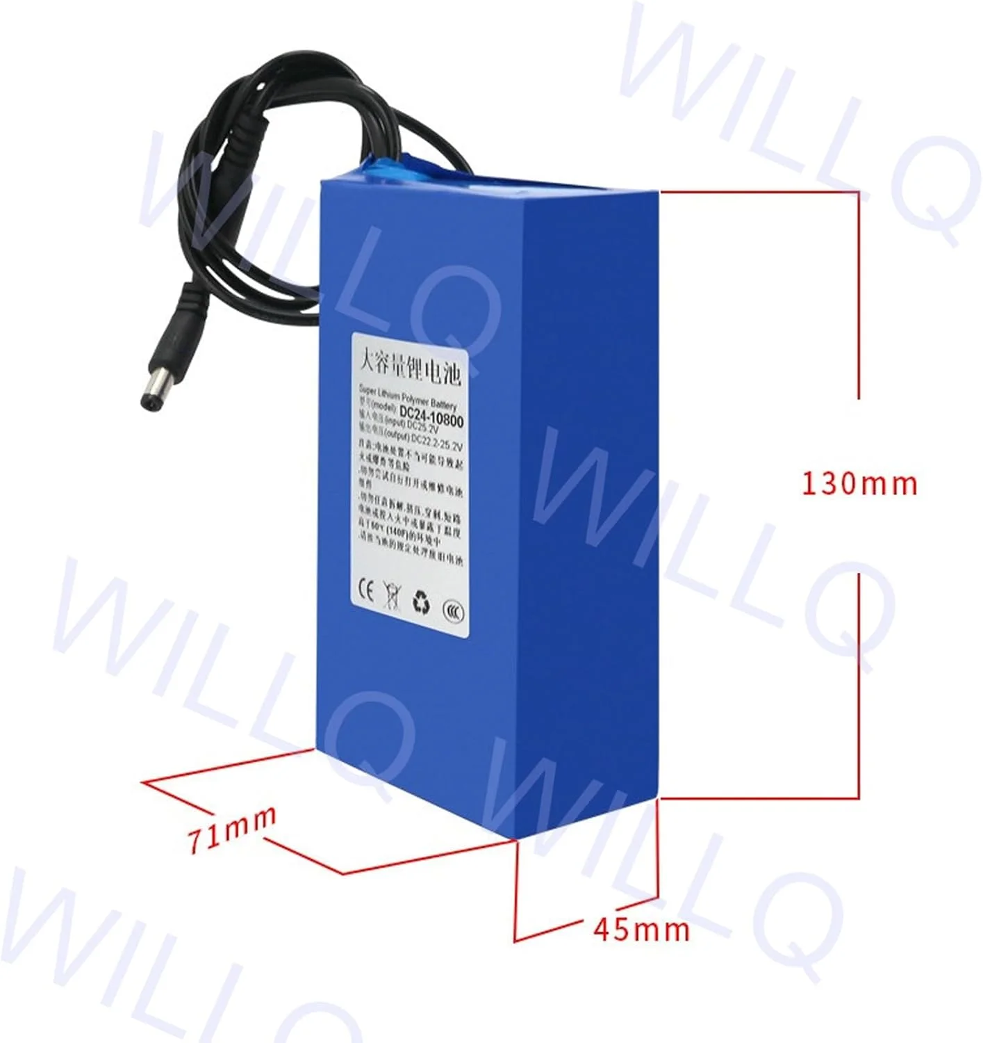 بسته باتری لیتیوم-یونی پلیمری قابل شارژ 24 ولت 10800 میلی آمپر ساعت برای سیستم های هشدار/جعبه های نور تبلیغاتی LED/بلندگوهای فضای باز/نوار نور و دستگاه های 24 ولتی