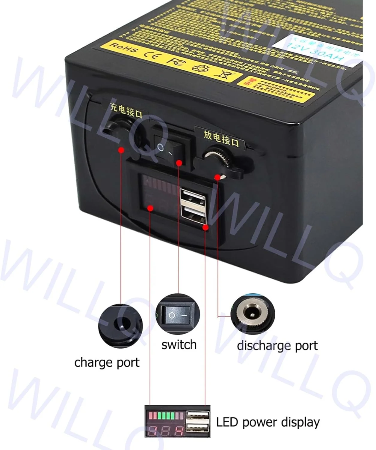 باطری ۱۲ ولت ۲۰ آمپر ساعت ۳۰ آمپر ساعت برای ماهی یاب، چراغ ماهیگیری قایقی، بسته باتری لیتیوم یون یدکی برای کیت موتور ۰-۳۶۰ وات، ۱۲ ولت ۳۰ آمپر ساعت