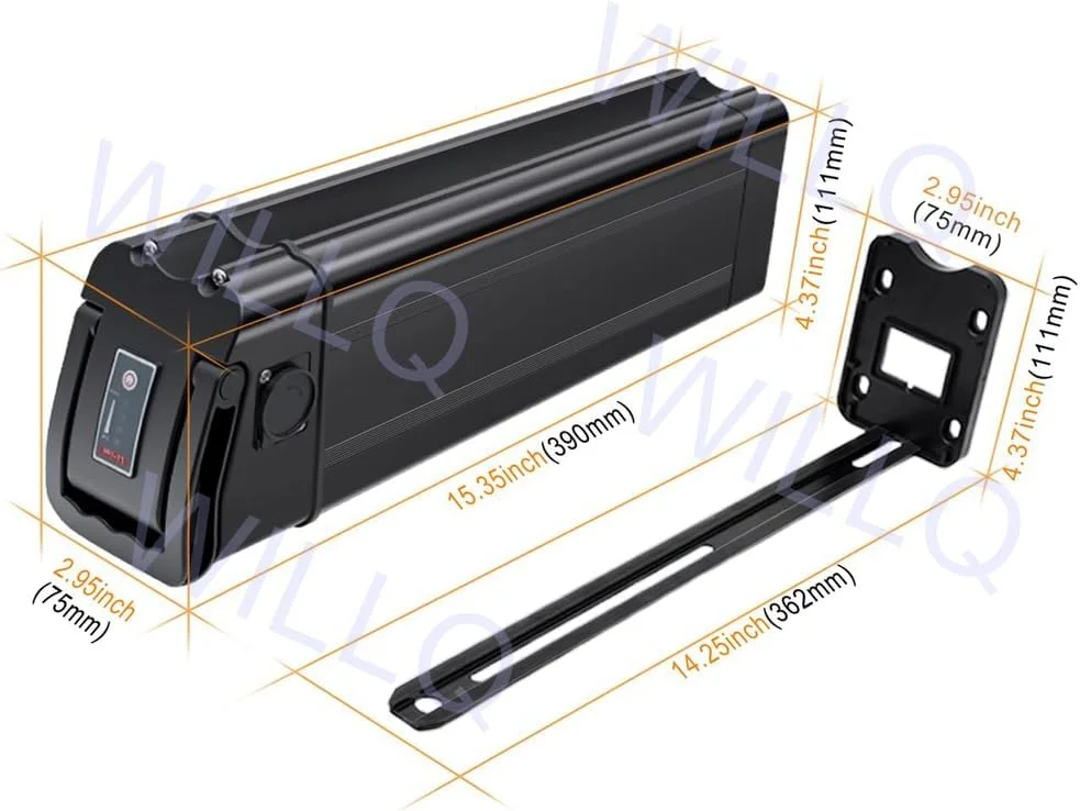 باطری لیتیومی 36 ولت برای دوچرخه برقی 10Ah 13Ah 15Ah 20Ah با قفل ایمن و چراغ نشانگر LED برای کنترلر موتور 0-750 وات, 36v15ah