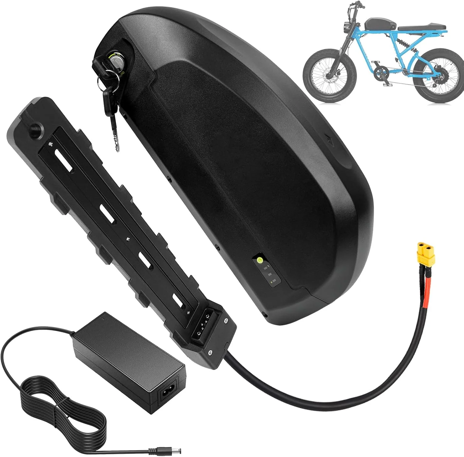 باطری لیتیومی 48 ولت 20 آمپر ساعت 24.5 آمپر ساعت 18.2 آمپر ساعت باطری قابل جابجایی 36 ولت باطری های لوله پایین 48 ولت لیتیوم یون با شارژر و پورت 5 هسته ای برای موتورهای 250 وات - 1200 وات، 48v20ah xt60