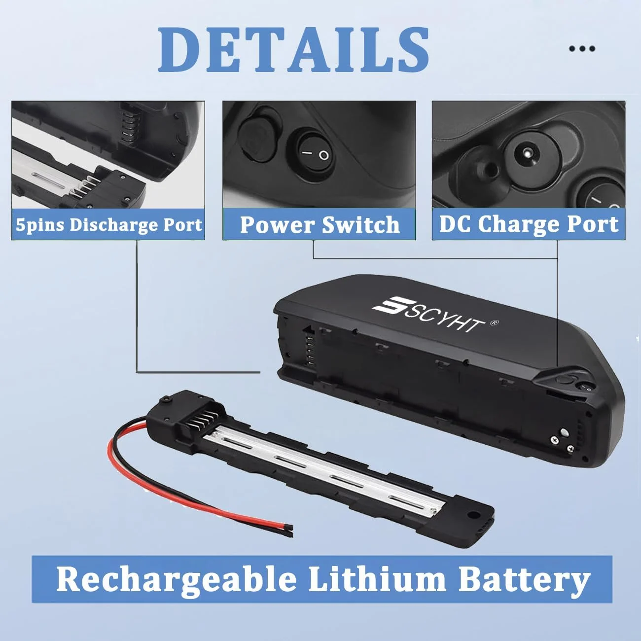 باطری لیتیومی 60 ولت 20 آمپر ساعت، 19.2 آمپر ساعت، 18 آمپر ساعت، باطری قابل شارژ 15 آمپر ساعت لیتیوم-یون 72 ولت جایگزین برای موتور 250 وات - 1200 وات به همراه شارژر و پورت 5 پین، 72v15ah anderson