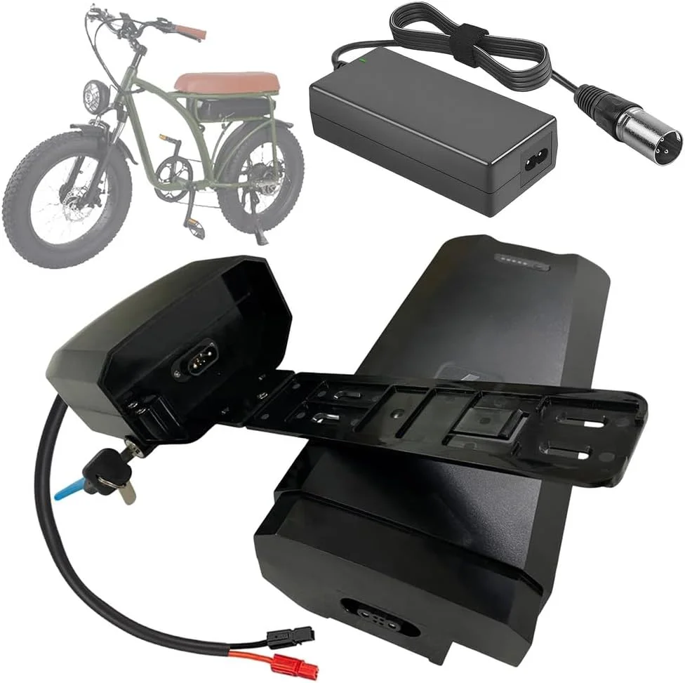 باتری لیتیومی 52 ولت 19.2 آمپر ساعت، 21 آمپر ساعت، 15 آمپر ساعت، باتری قابل شارژ 48 ولت لیتیومی، باتری های 36 ولت 20 آمپر ساعت قفسه عقب برای موتور 250 وات - 1200 وات با شارژر و پورت USB