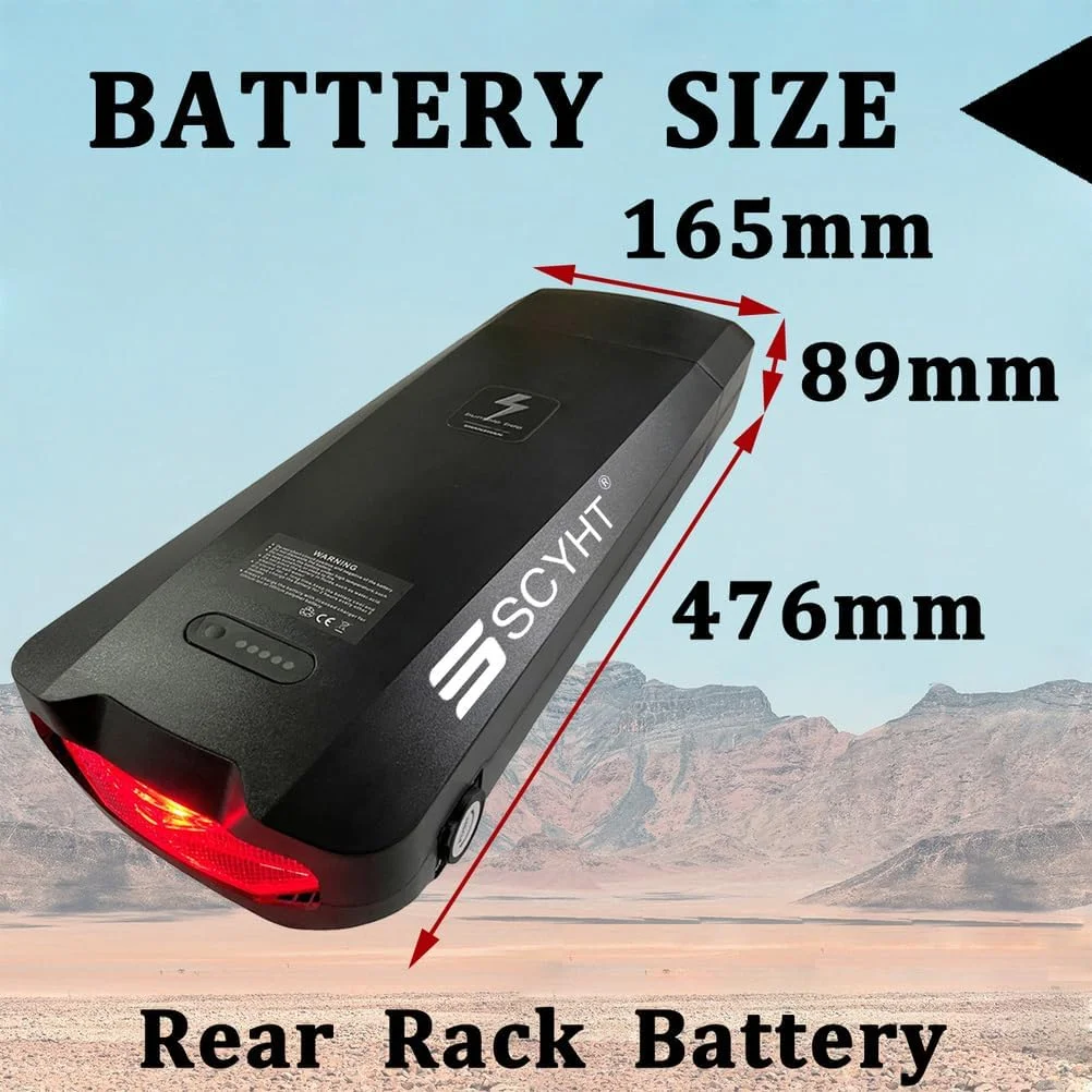 باتری لیتیومی 52 ولت 19.2 آمپر ساعت، 21 آمپر ساعت، 15 آمپر ساعت، باتری قابل شارژ 48 ولت لیتیومی، باتری های 36 ولت 20 آمپر ساعت قفسه عقب برای موتور 250 وات - 1200 وات با شارژر و پورت USB