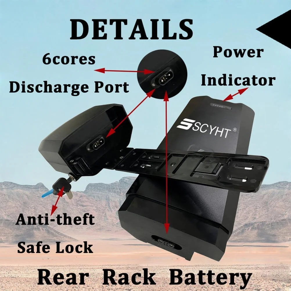 باتری لیتیومی 52 ولت 19.2 آمپر ساعت، 21 آمپر ساعت، 15 آمپر ساعت، باتری قابل شارژ 48 ولت لیتیومی، باتری های 36 ولت 20 آمپر ساعت قفسه عقب برای موتور 250 وات - 1200 وات با شارژر و پورت USB