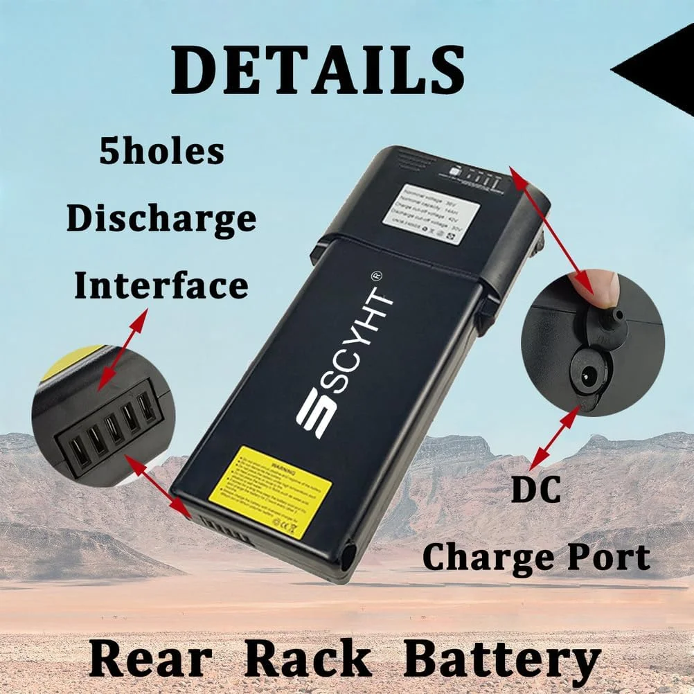 باتری لیتیومی 48 ولت 7.8 آمپر ساعت 9 آمپر ساعت باتری قابل شارژ 36 ولت 10.4 آمپر ساعت 12 آمپر ساعت 14 آمپر ساعت باتری های لیتیوم یونی 48 ولت باتری های قفسه عقب برای موتورهای 250 وات - 550 وات با شارژر و پورت 5 سوراخ، 36v10.4ah