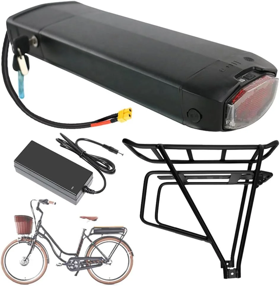 باتری لیتیومی 48 ولت 10 آمپر ساعت، 17.5 آمپر ساعت، 16 آمپر ساعت، 15 آمپر ساعت، باتری قابل شارژ 12 آمپر ساعت، باتری های لیتیوم یونی 36 ولت، باتری های قفسه عقب به همراه شارژر و براکت برای موتورهای 250 وات - 850 وات