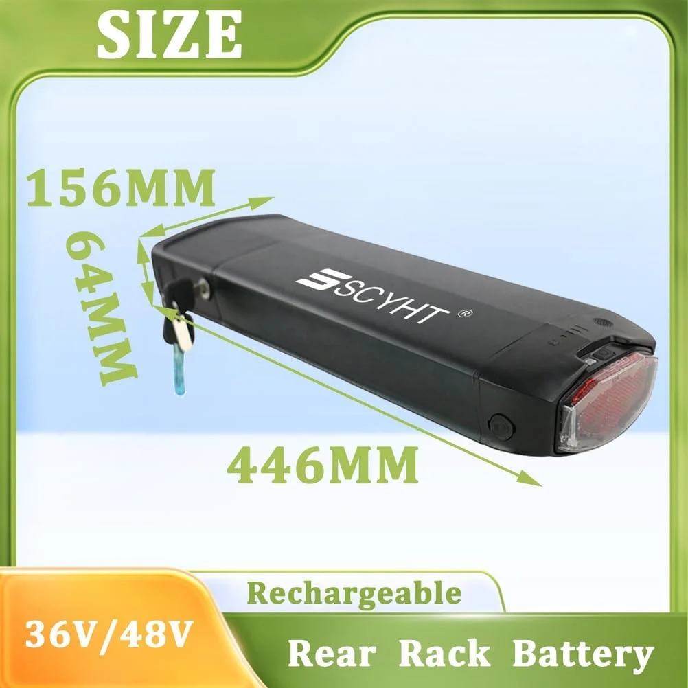 باتری لیتیومی 48 ولت 10 آمپر ساعت، 17.5 آمپر ساعت، 16 آمپر ساعت، 15 آمپر ساعت، باتری قابل شارژ 12 آمپر ساعت، باتری های لیتیوم یونی 36 ولت، باتری های قفسه عقب به همراه شارژر و براکت برای موتورهای 250 وات - 850 وات