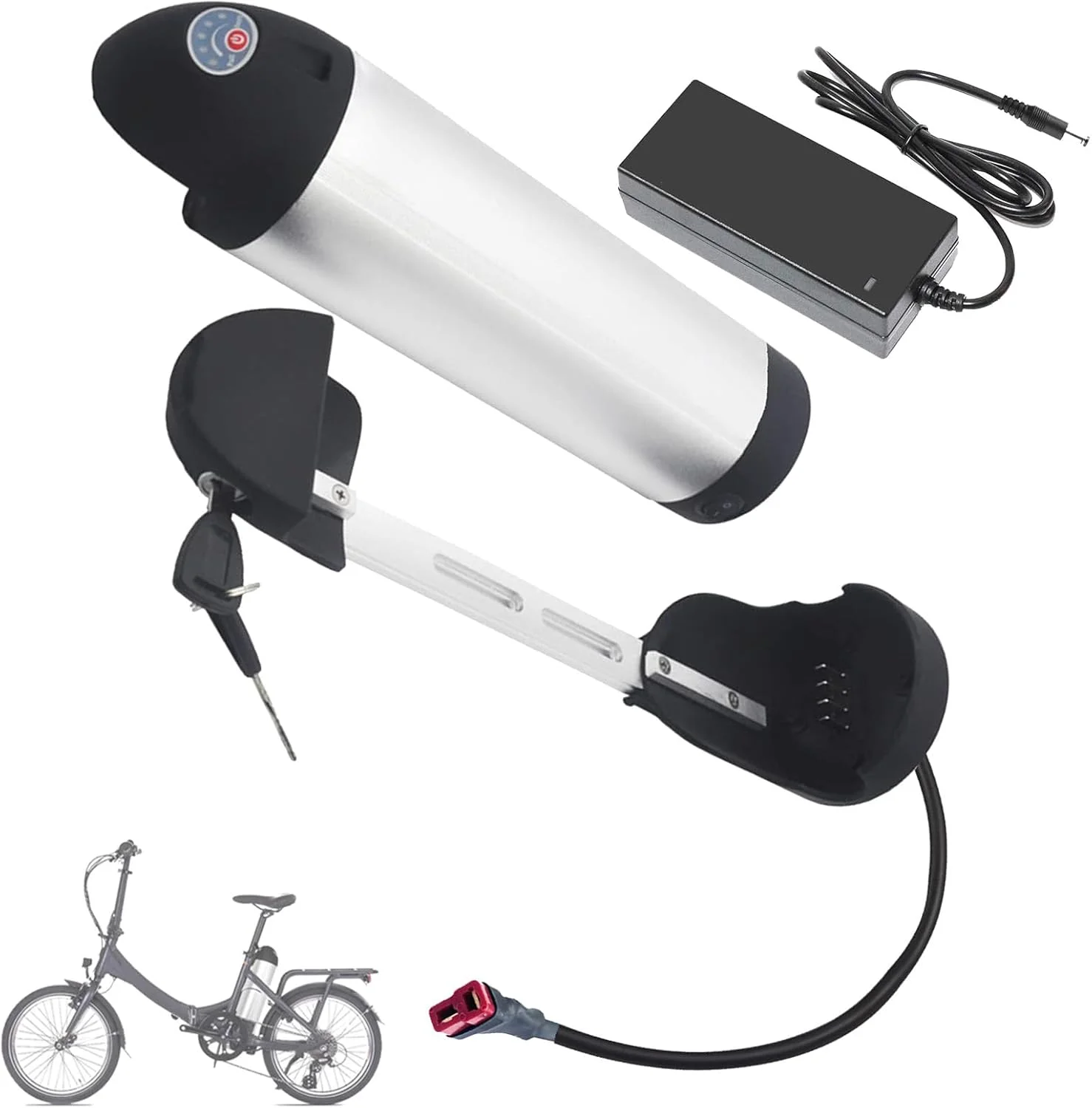 باتری لیتیومی 36 ولت 10 آمپر ساعت 13 آمپر ساعت باتری قابل جابجایی 24 ولت لیتیوم یونی 48 ولت باتری بطری برای کیت موتور 200 وات - 650 وات با شارژر و پورت 4 پین