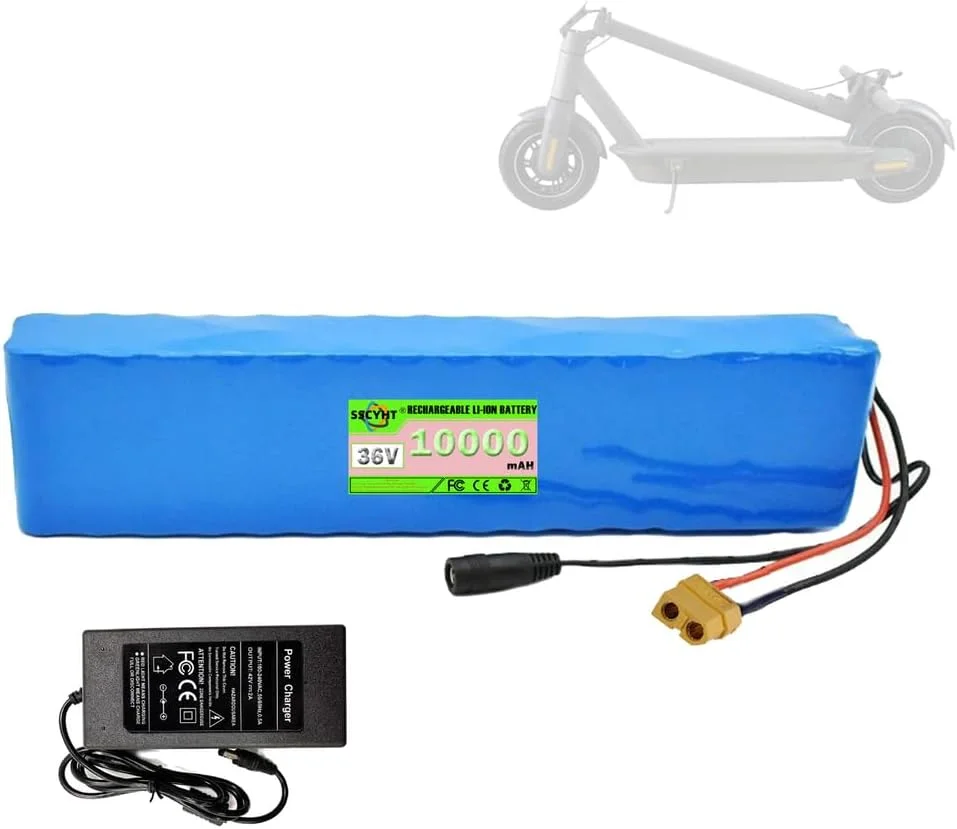 بسته باتری لیتیومی 36 ولت 10 آمپر ساعت برای موتور اسکوتر برقی 350 وات 250 وات 100 وات، باتری های لیتیوم یونی قابل شارژ جایگزین با BMS، 36v10ah xt60