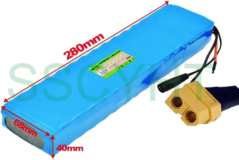 بسته باتری لیتیومی 36 ولت 10 آمپر ساعت برای موتور اسکوتر برقی 350 وات 250 وات 100 وات، باتری های لیتیوم یونی قابل شارژ جایگزین با BMS، 36v10ah xt60