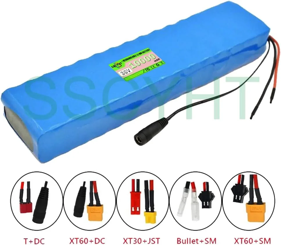 بسته باتری لیتیومی 36 ولت 10 آمپر ساعت برای موتور اسکوتر برقی 350 وات 250 وات 100 وات، باتری های لیتیوم یونی قابل شارژ جایگزین با BMS، 36v10ah xt60