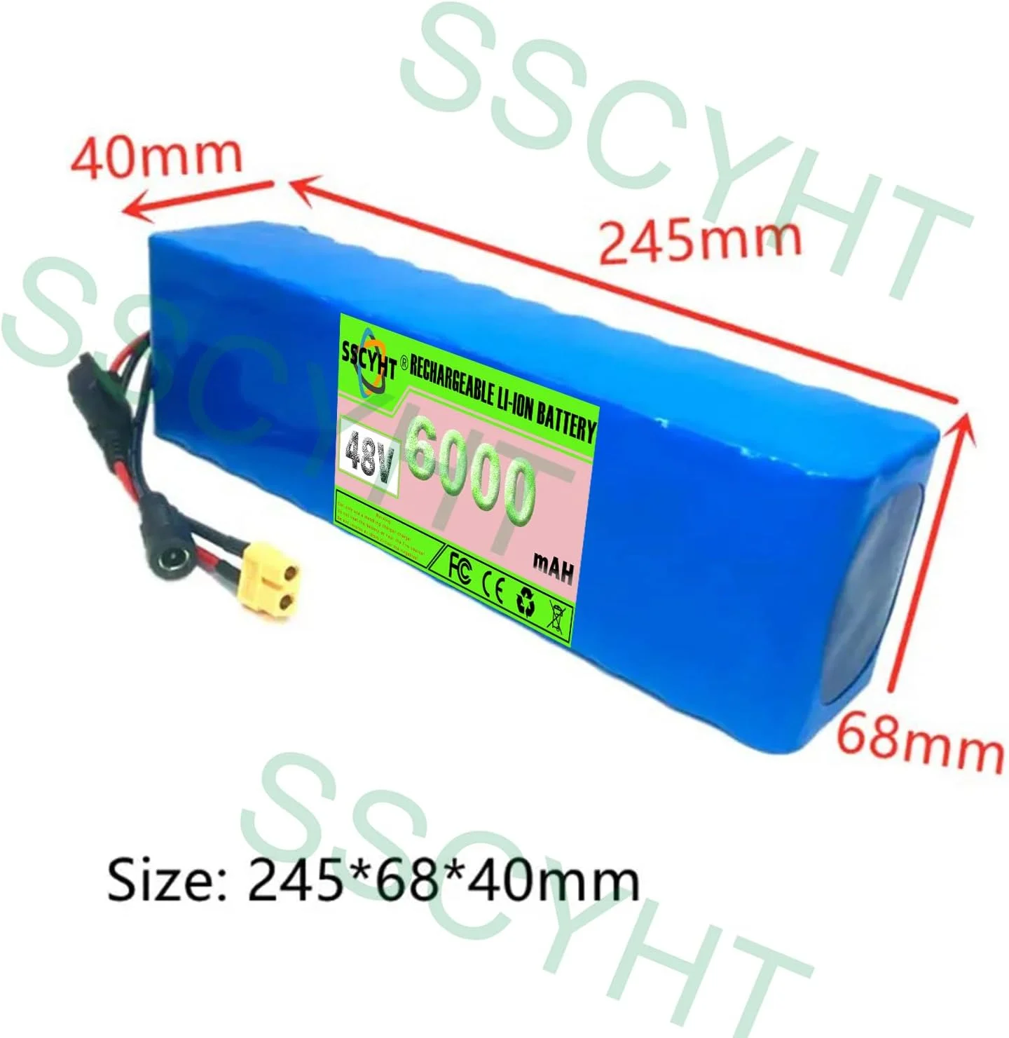 بسته باتری لیتیومی 48 ولت 6 آمپر ساعت 13S2P برای موتور دوچرخه برقی 250 وات 300 وات، باتری ضدآب PVC جایگزین باتری دوچرخه برقی به همراه شارژر